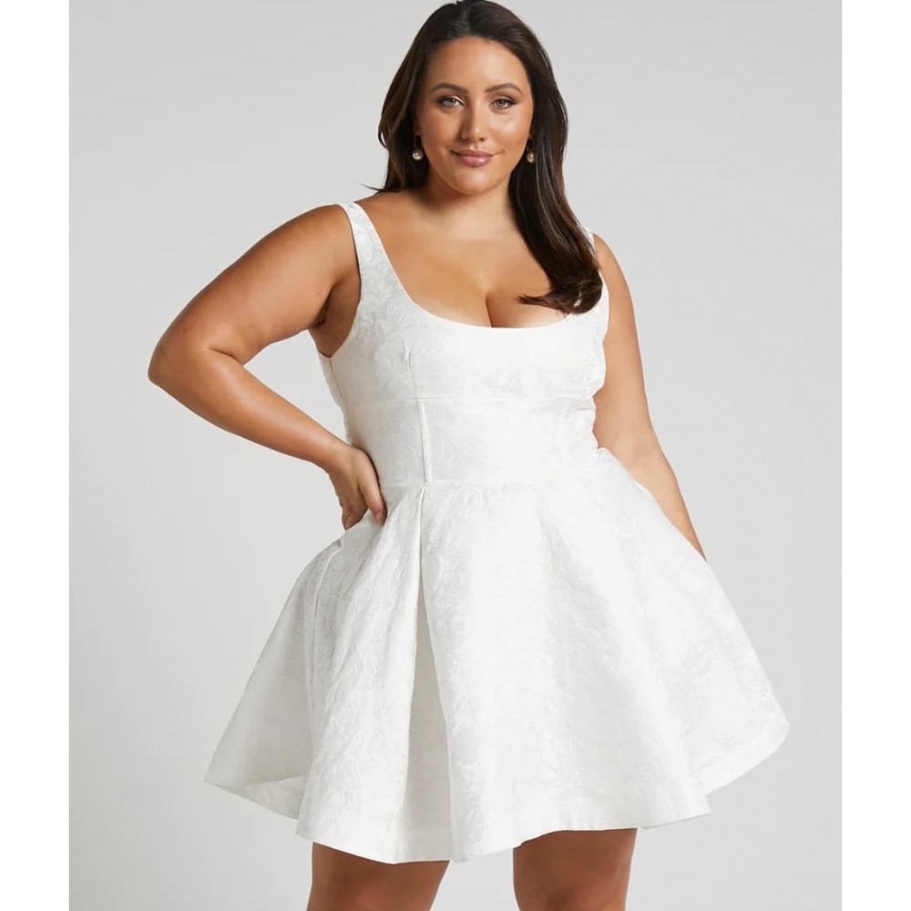 Showpo Stephane Mini Dress Ivory Corset Scoop Neck Fit and Flare Jacquard US 14